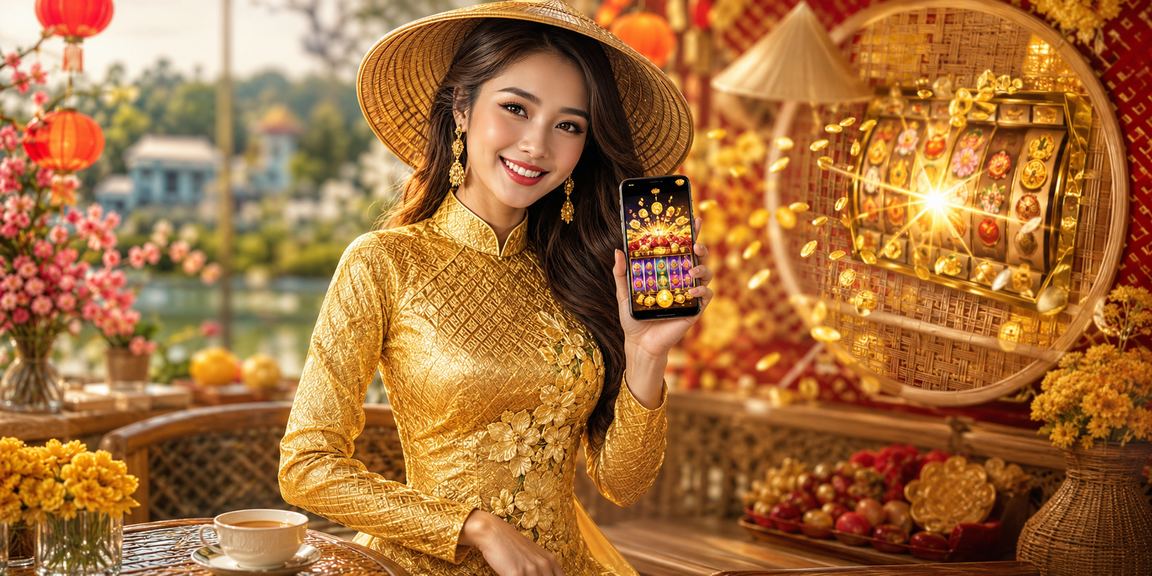 Game thủ tại Đà Lạt tham gia slot game với trang phục áo dài truyền thống