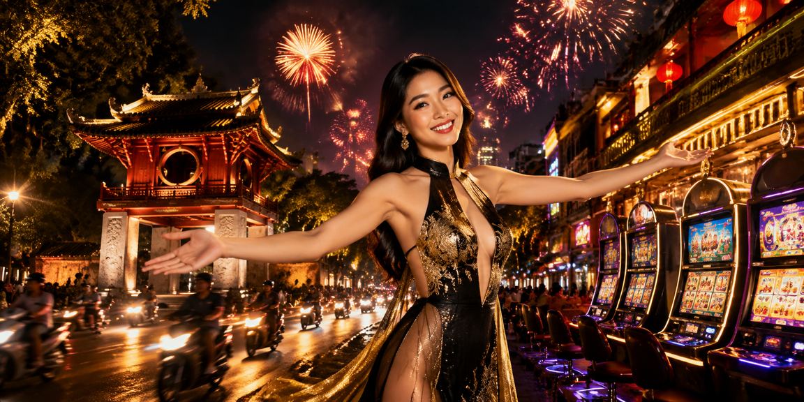 Người chơi tại Hà Nội thưởng thức slot game neon trong không gian tối đầy màu sắc